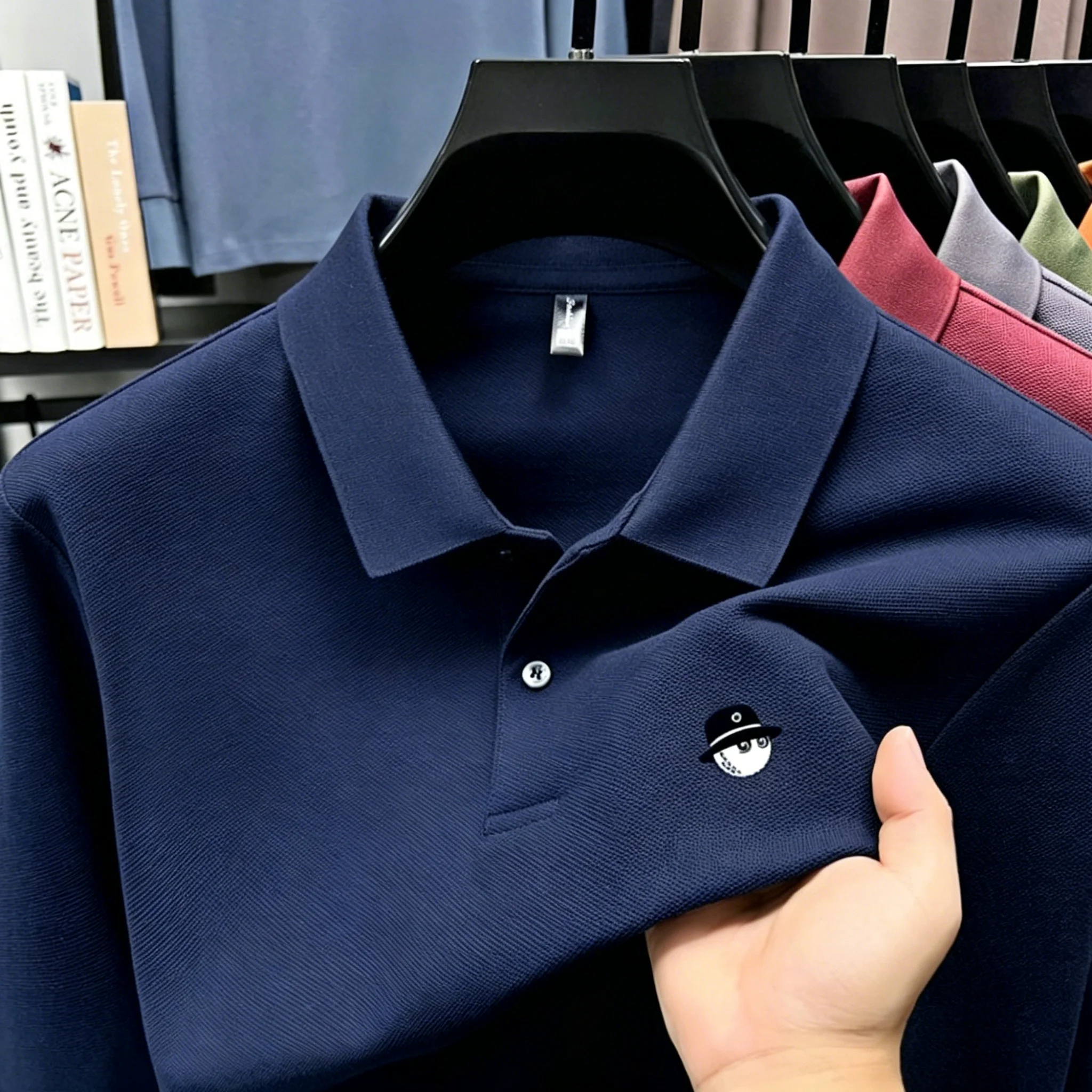 Polo ricamata da uomo di alta qualità, tessuto morbido e traspirante, manica corta, tinta unita, adatta a tutte le stagioni, abbigliamento quotidiano da uomo - immagine 3