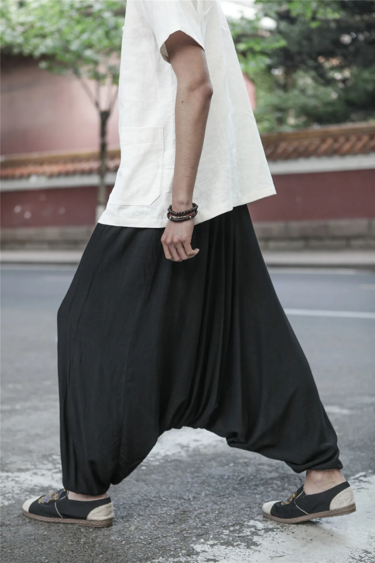 Cotton Linen Baggy Men Harem Pant Indian Hippie Crotch Pant Yoga Mediation Casual Workout Fitness Jogger Travel Pant Sweatpants