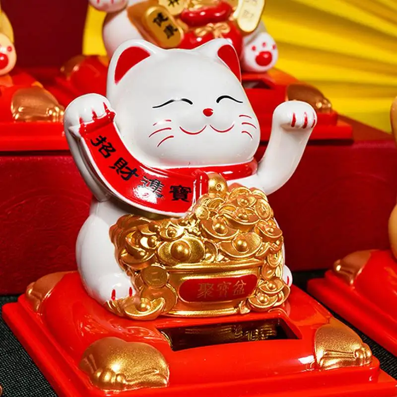 Cute Lucky Cat Car Ornaments Solar Energy Chinese Mini Waving Cat