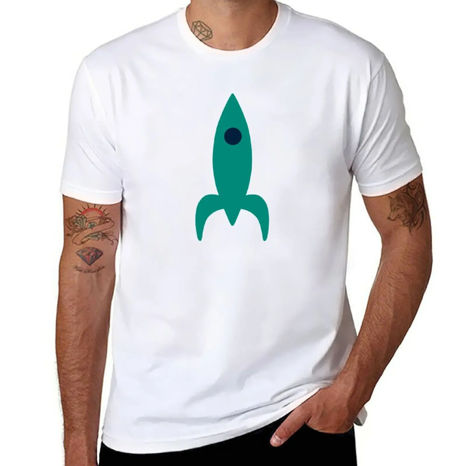 Space Age Rocket Navi-Mid-Century Modern Atomic Age Pattern In Mid Mod Beige E Teal T-Shirt Summer Top Felpe, Uomo