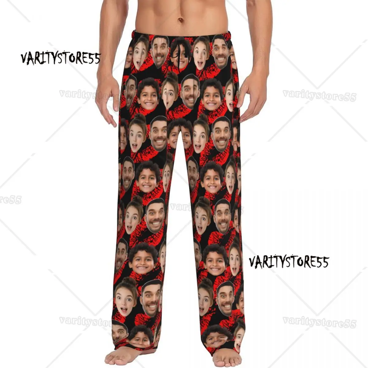 Custom Family Personalized Face Photo Pajama Pants Men's Lounge Sleep Drawstring Sleepwear Bottoms with Pockets