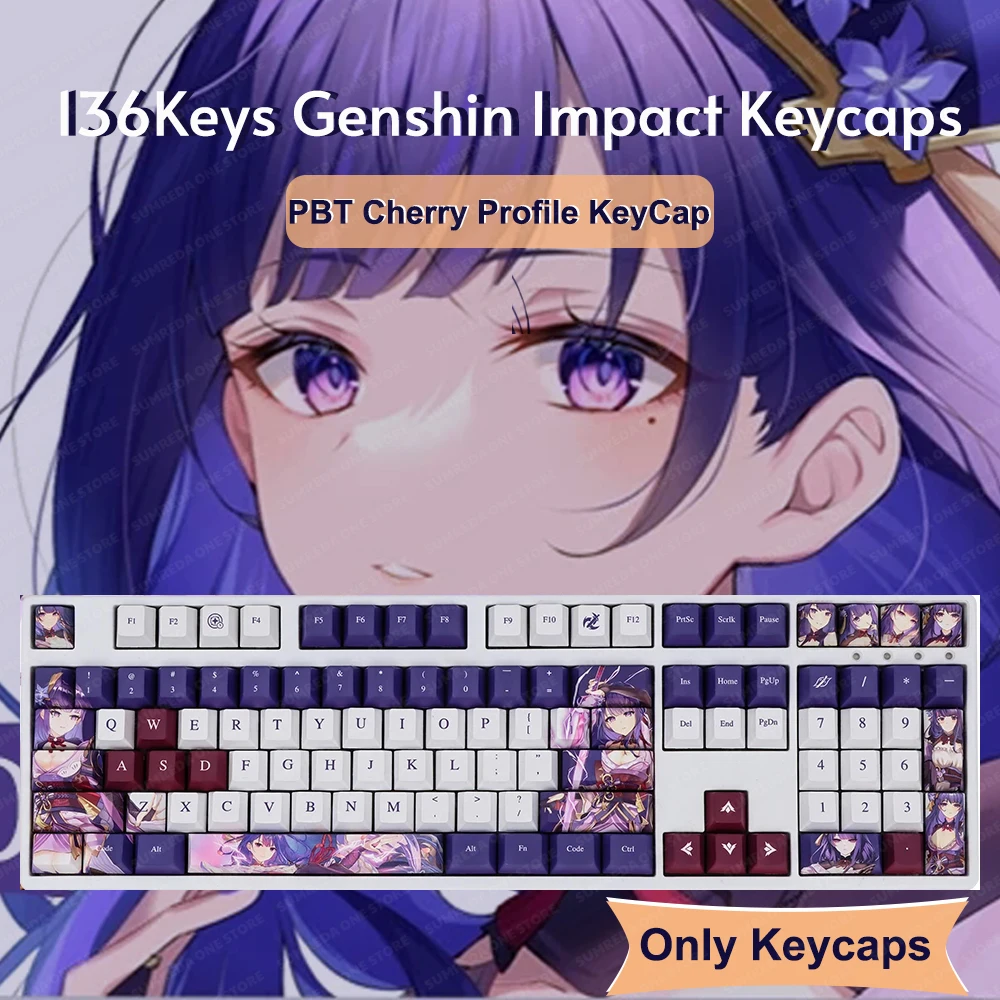 

Genshin Impact Theme General Lei purple Keycaps PBT Anime For Cherry Profile PBT Dye Sublimation Mechanical Keyboard Keycap