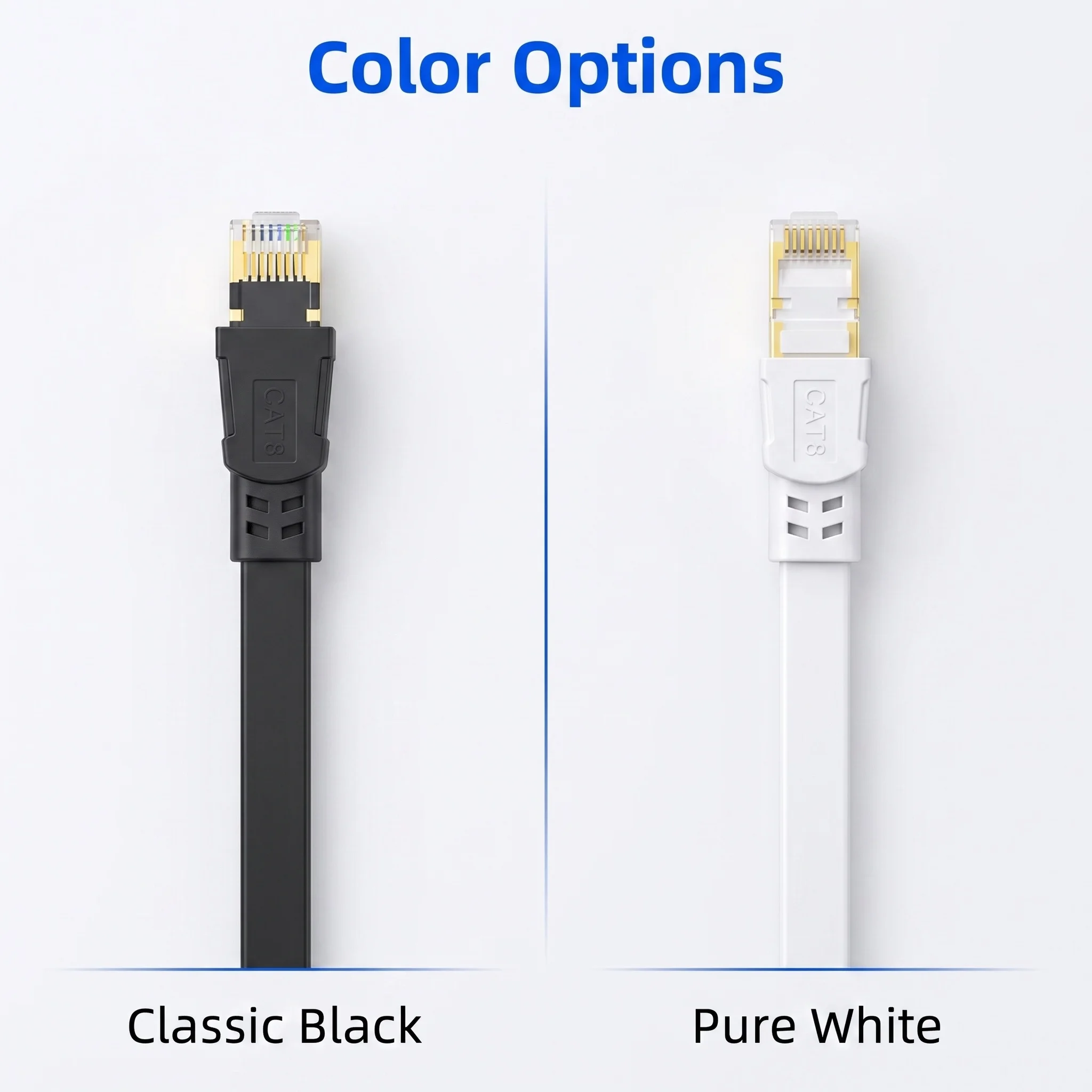 High-Speed Flat Cat 8 Ethernet Cable - Gold-Plated RJ45 for Gaming and Home Office Networking