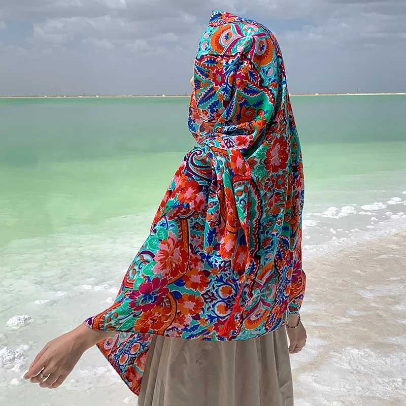 Urlaub Sonnencreme Ethnische Print Schal Für Frauen Lange Wraps Tücher OverSize Brasilianische Badeanzug Bade Abdeckung-ups Handtuch Strand tragen – Detail 28