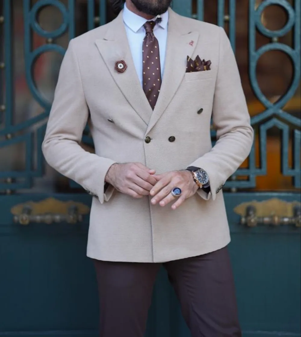 

High Quality Wool Men's Suits Peak Lapel Double Breasted Slim Fit For Wedding 2-Peices Jacket+Pants Custom Made Trajes De Hombre