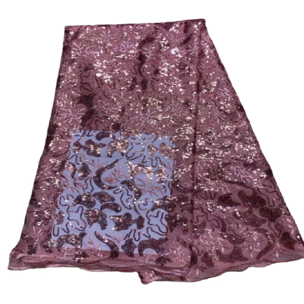 

French pink Tulle Lace Fabric 5 Yards 2023 High Quality Nigerian Women Dress Wedding Sequin Embroidery African Lace Fabric