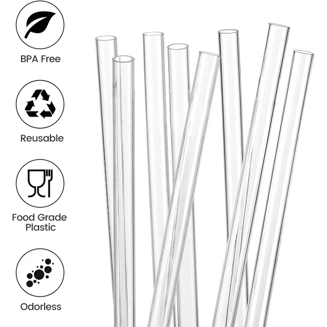 Replacement Straws for Stanley 40 oz Cup Tumbler, 12 Pack Clear Reusable Plastic Straws, 2 Straw Brushes,for Stanley Cup 5