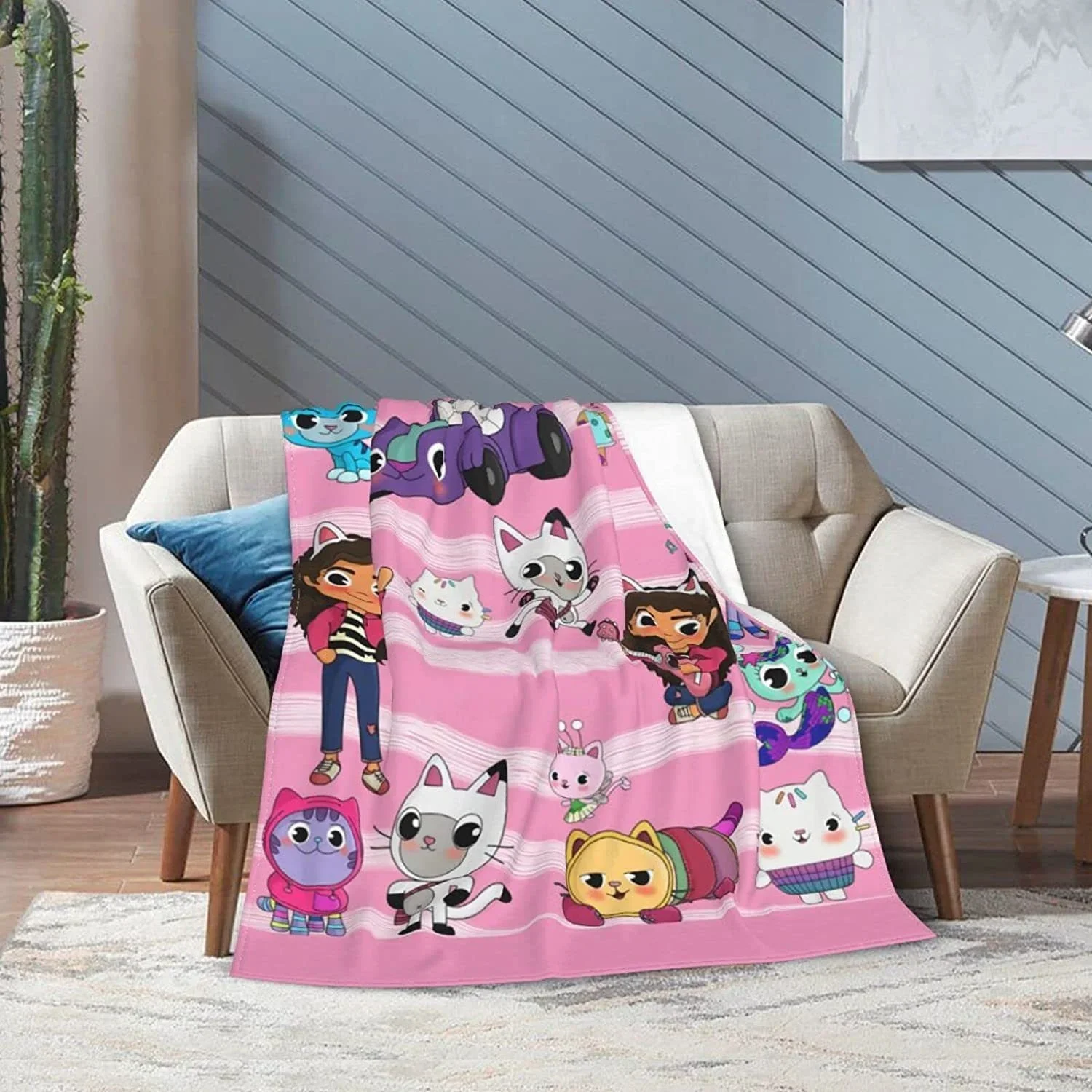 Gabbys’ Dollhouse Cartoon Blanket Flannel Throw Blanket for Kids Adult Lightweight Soft Blankets for Bed Sofa Airplane 100x150cm 2