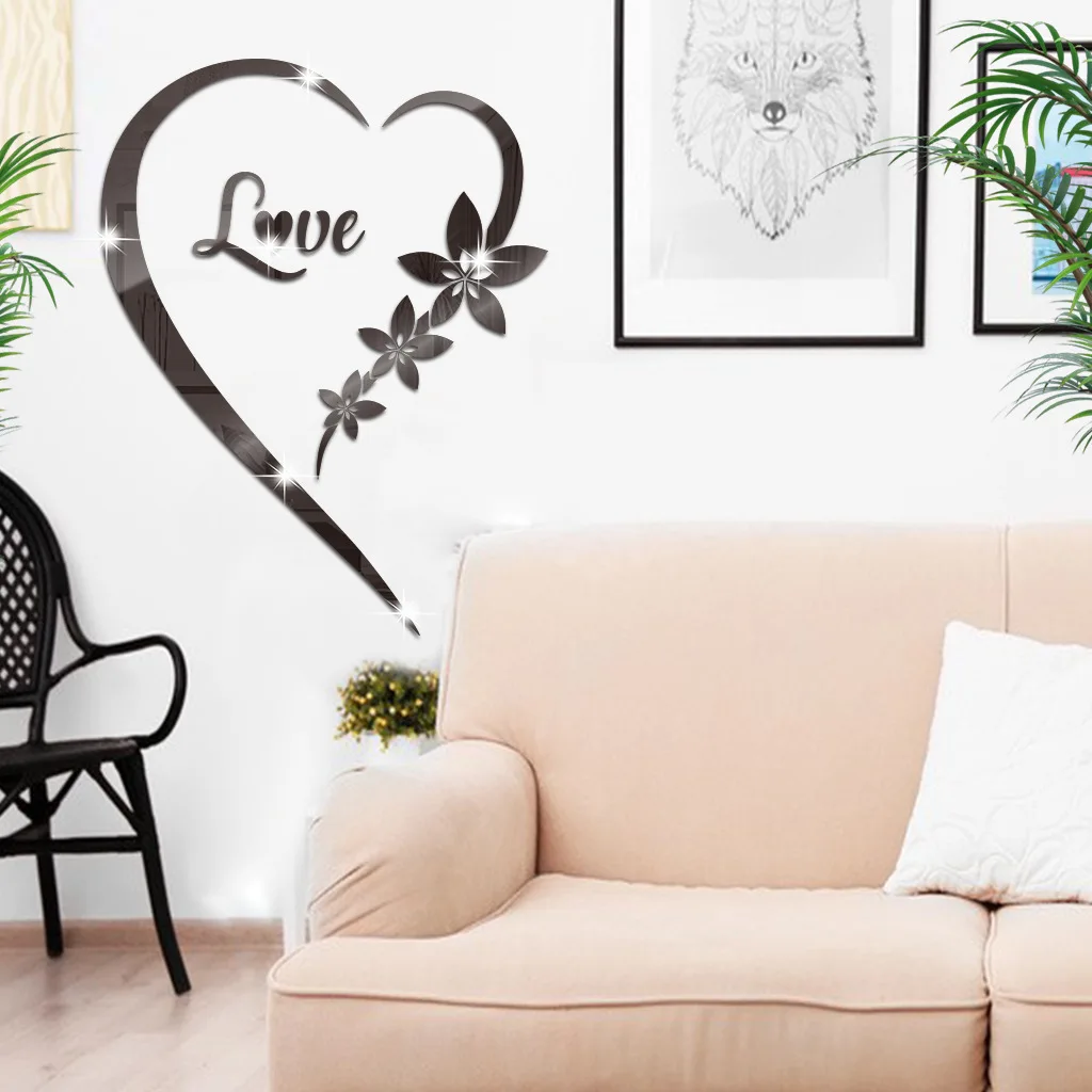 1Pc/Set Durable Love Heart Stickers Wall Sticker Mirror Mural 3D Decal Simple DIY Decorative Removable Paster Home Decoration wall sticker mirror wall sticker
