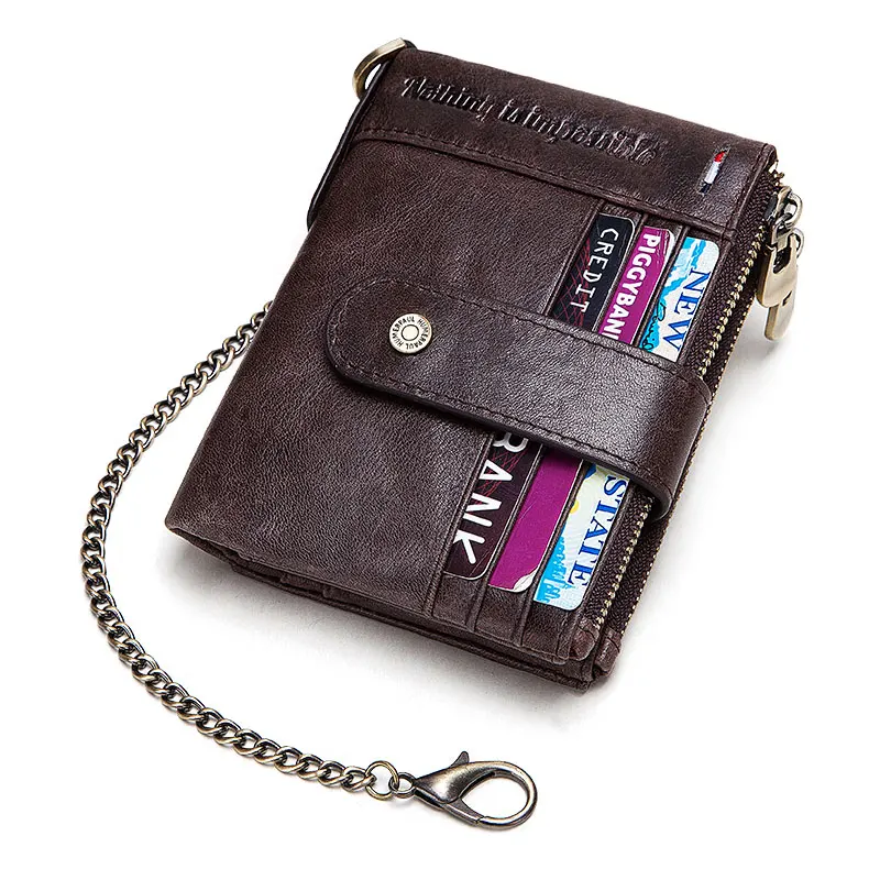 Portafoglio Uomo In Pelle Bovina Crazy Horse Con Catena Antifurto E Blocco RFID - 18 Slot Carte, Portamonete, Confezione Regalo