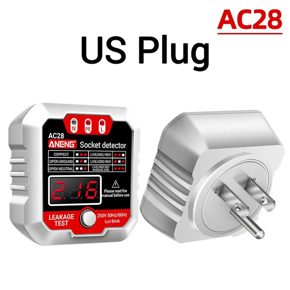 AC28 Digital Display Socket Tester UK US EU Plug Polarity Phase Pheck Detector Voltage Tester for Electrician Tool 5
