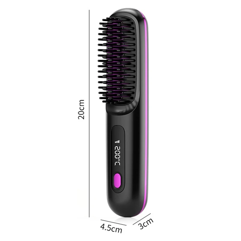 Cordless Hair Straightener Brush Portable Straightening Brush for Women Touch ups on-The-go Styling Hot Comb with Negative Ion