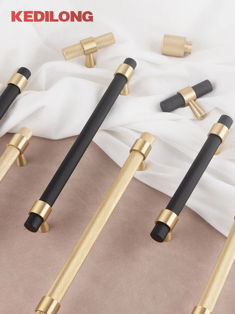 KEDLO ทองเหลือง Knurled เฟอร์นิเจอร์จับโมเดิร์น 500 มม.ทองแดงดึงตู้ครัว Black Gold Contrast Handle 1