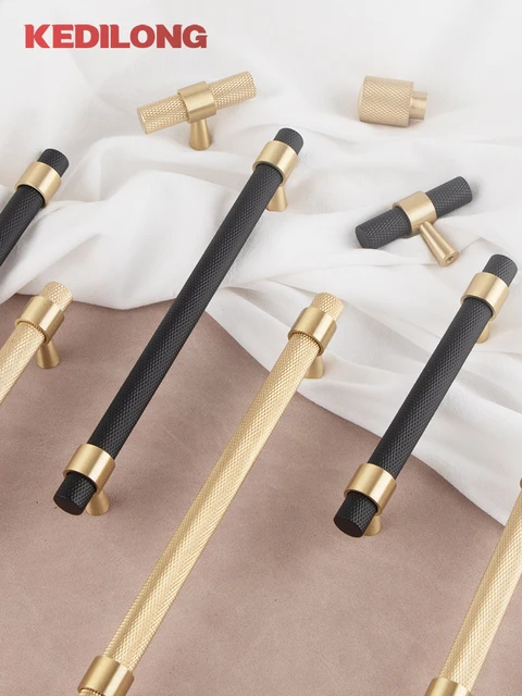 KEDLO ทองเหลือง Knurled เฟอร์นิเจอร์จับโมเดิร์น 500 มม.ทองแดงดึงตู้ครัว Black Gold Contrast Handle 1