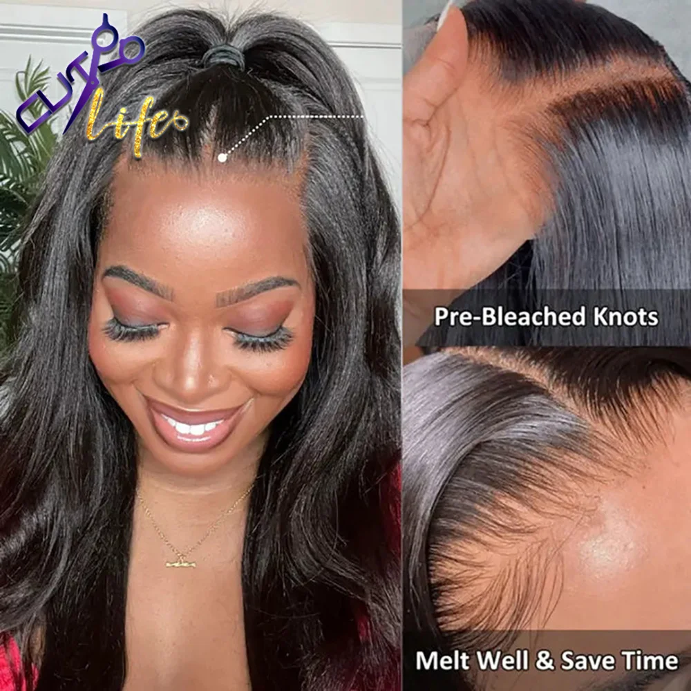 Light Yaki Pre Cut Glueless Wig 4x4 Lace Closure Wig 360 Invisible Strap Lace Human Hair 7x5 Glueless Closure