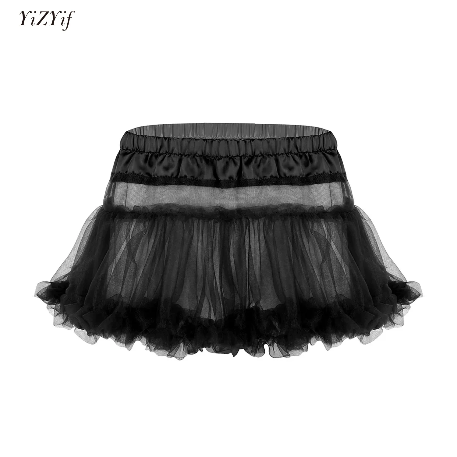 

Sexy Mens Sissy Skirt Nightwear Satin Elastic Waistband Frilly Ruffled Soft Tulle Layered Miniskirt Babydolls Short Tutu Skirt