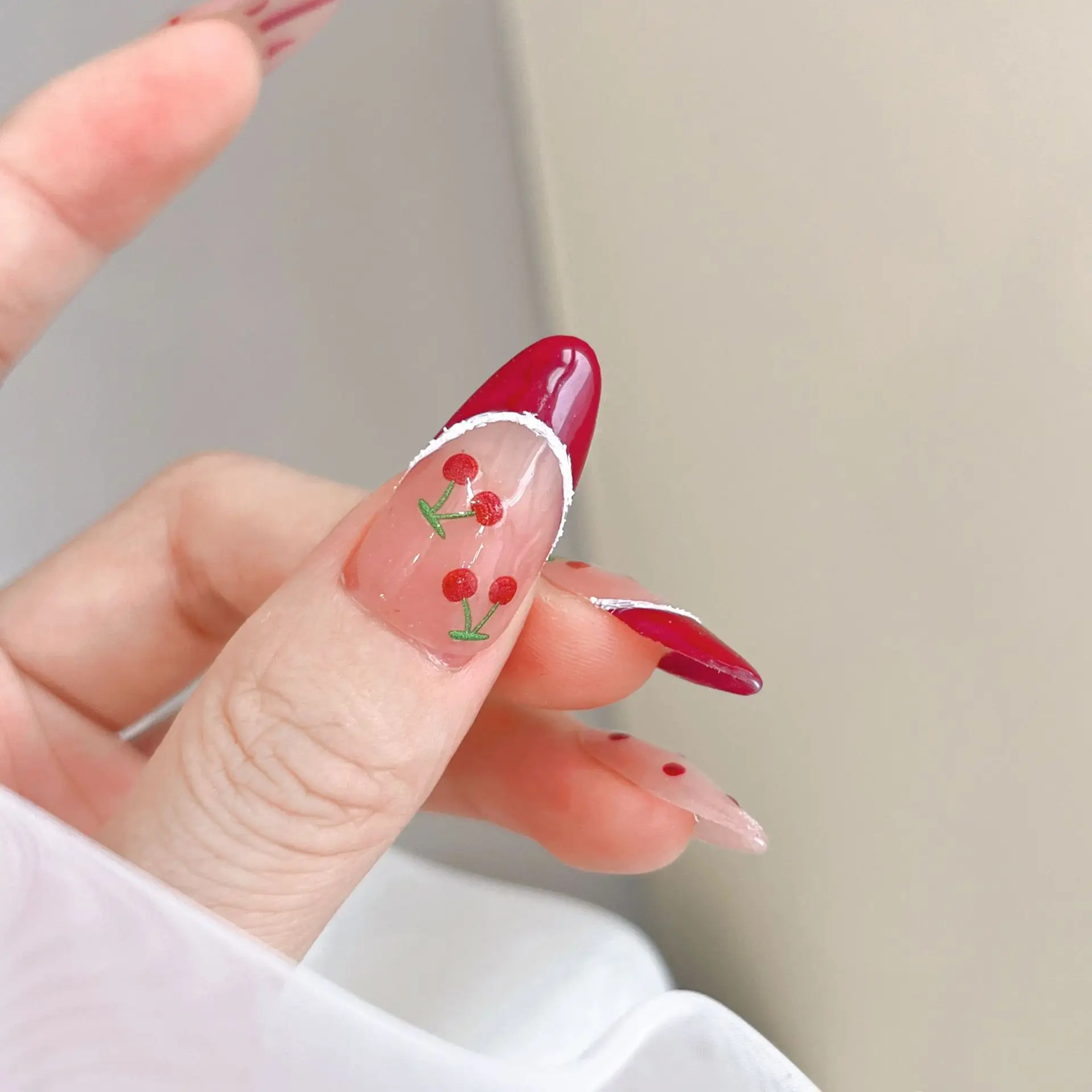 Kawaii Cherry Bow Nail Stickers 1 Piece 5D Fruit Design Adhesive Decorative nail stickers Nail Art