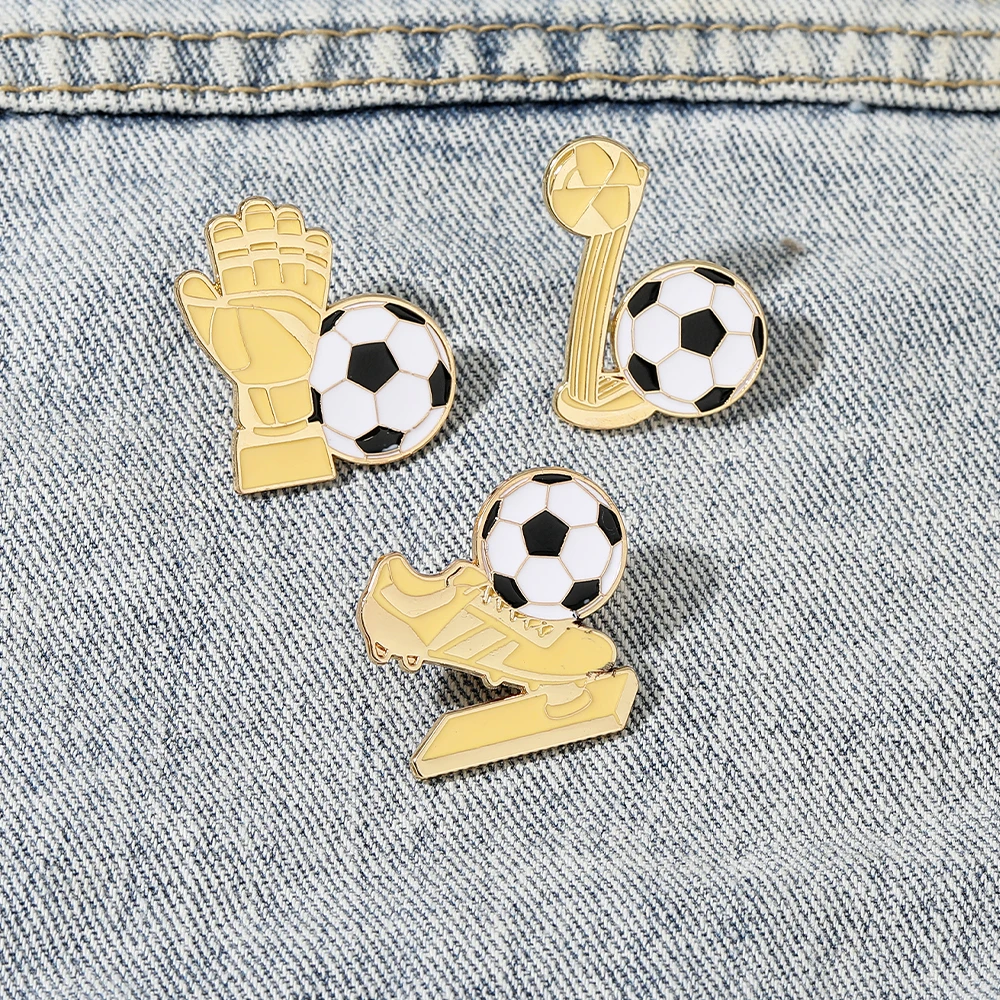 Soccer Shoes Goalkeeper Gloves Trophies Design Football Enamel Pins Sports Fans Golden Brooches