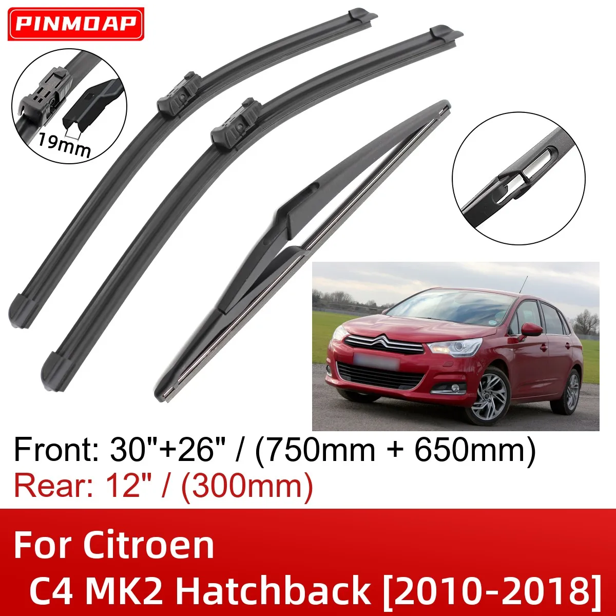 

Щетки стеклоочистителя для Citroen C4 MK2, аксессуары для хэтчбека 2010-2018, 30 дюймов + 26 дюймов + 12 дюймов, передние и задние щетки стеклоочистителя, 2014 2015 2016 2017 2018