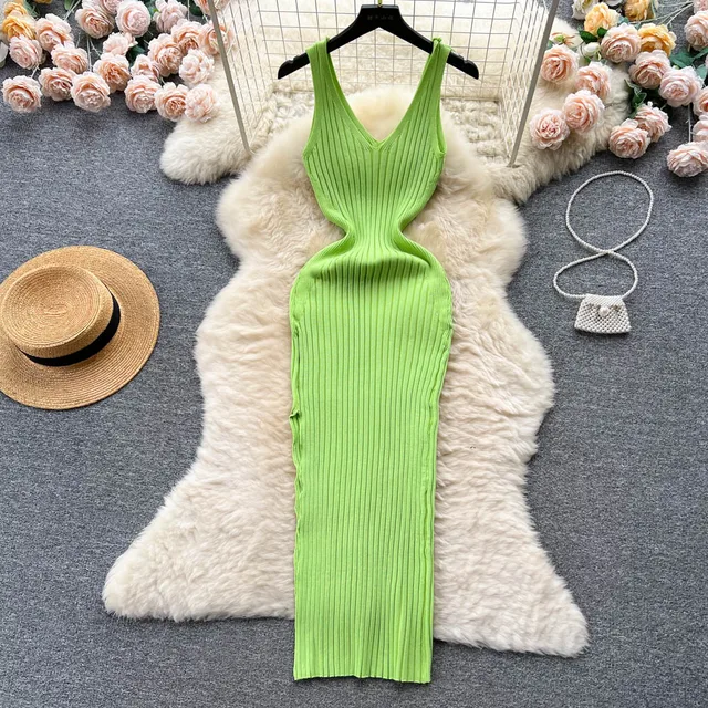 YuooMuoo Chic Fashion Sexy Wrap Hips Split Knitted Autumn Dress Women Slim Elastic Bodycon Long Dress Streetwear Outfits Vestido 2