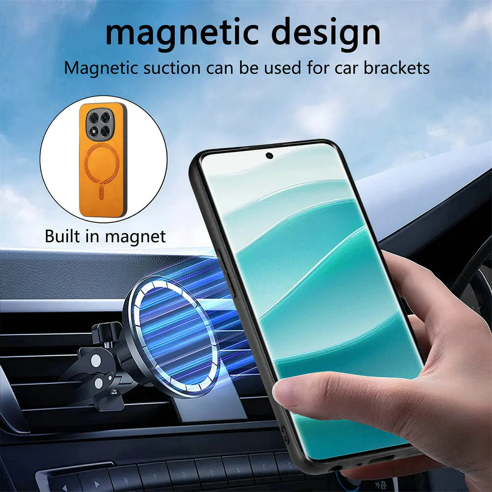 Luxury Leather Back Panel Armor Phone Case with Magsafe Cover