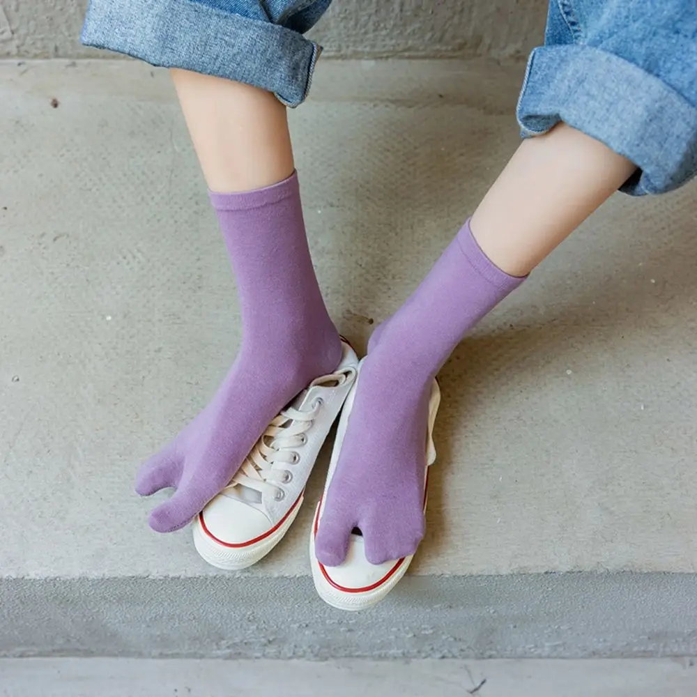 Unisex algodão monocromático Split Toe meias, simples meias confortáveis de dois pés, japonês Harajuku meias, casal meias