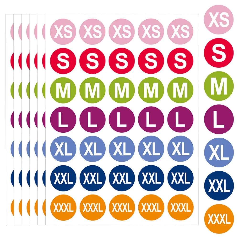 Versatile Round Self-Adhesive Clothing Size Labels (10 Sheets)
