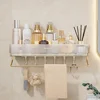 Wall Mounted Bathroom Wall Shelf with Towel Bar and 6 Hooks - Great for Bedroom Decor, Kitchen Storage , Bathroom Storage 1