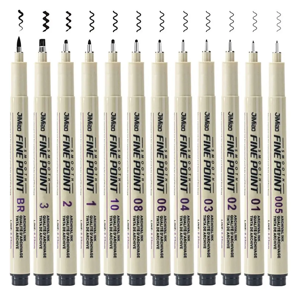 1Pcs Micron Ink Marker Pen Sketch Stationery Set Hook Line Sketching Needle Pen 12 Tips Art Supplies Drawing