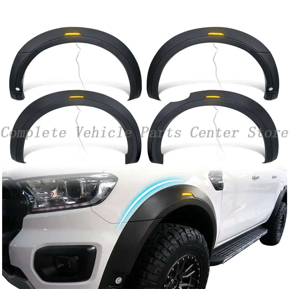 DUKE4WD 매트 블랙 LED 펜더 플레어 포드 레인저 Wildtrak XL XLT T7 T8 2015-2022 머드 가드 자동차 스타일링을위한 휠 아치 확장