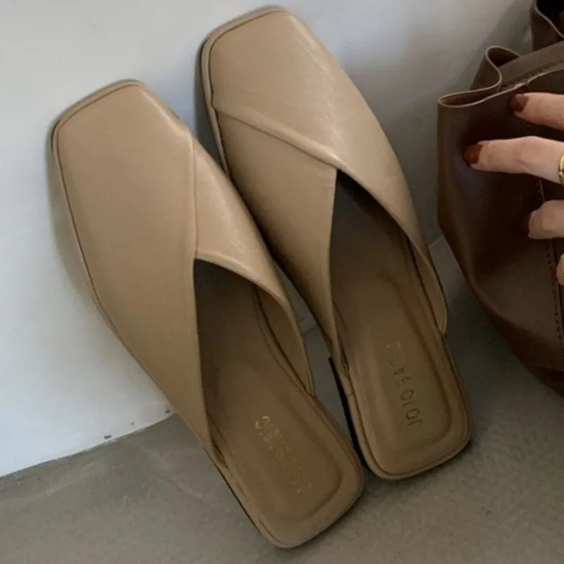 Shevalues Women's Flats Sandals 2025 Fashion Summer Outdoor Soft Bottom Mules Casual Square Toe Shoes Lady Comfy House Slippers