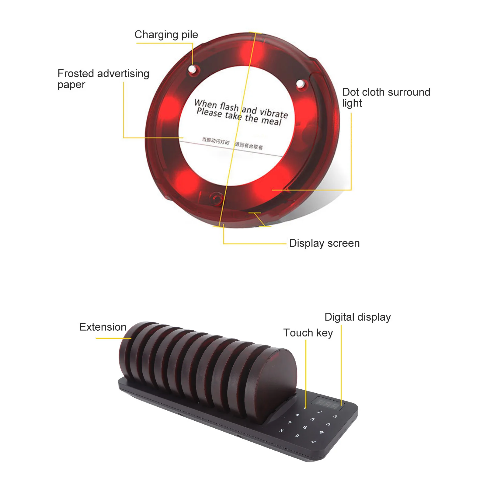 Restaurant Pager Customers Calling System 10 Pagers Waterproof Customer Queue Pagers for Clinic Hospital Hotel Cafes Club