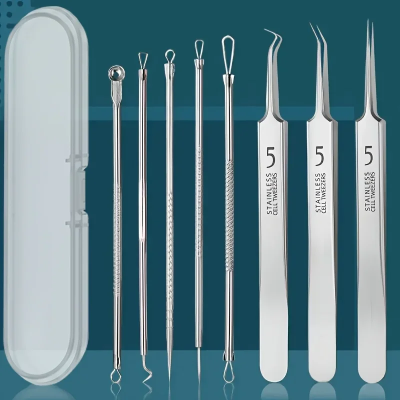 Blackhead Remover Kit Stainless Steel Blemish & Acne Extraction Tools Professional Pimple Popper Set for All Skin 7/8 Piece blackhead remover kit