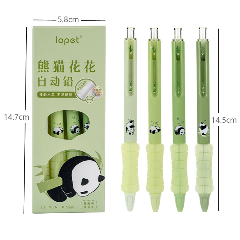 4 Pcs/Set Kawaii Panda Automatic Pencil Cute 0.5mm Black Lead Soft Touch Writing Mechanical Pencils Student School Stationery