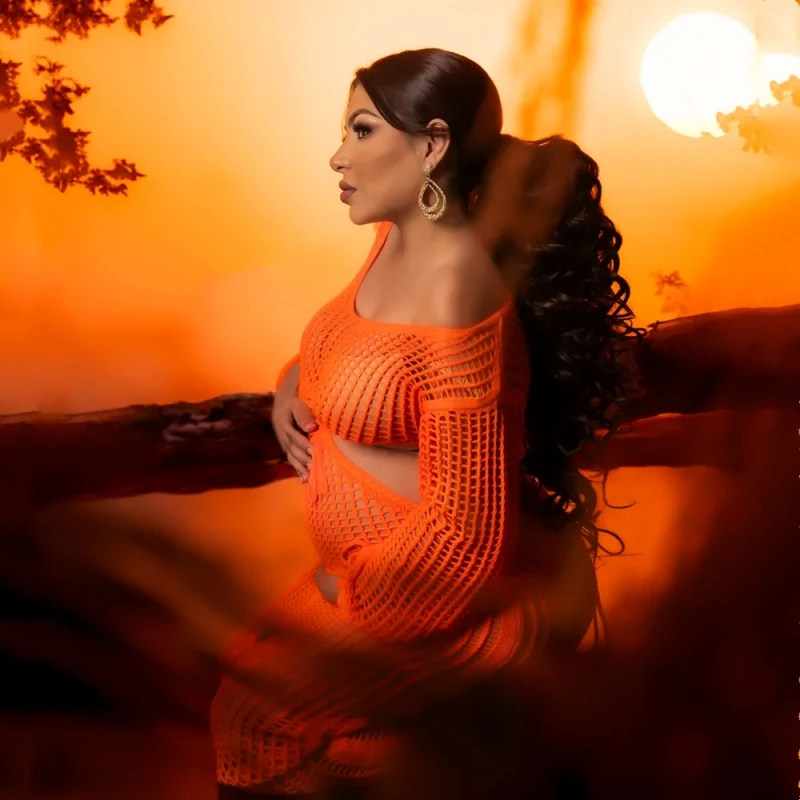 Hollow Out Maternity Photography Dress Full Sleeve Photo Shoot Dress Sexy Pregnancy Long Dress Summer Bikini Cover Dress