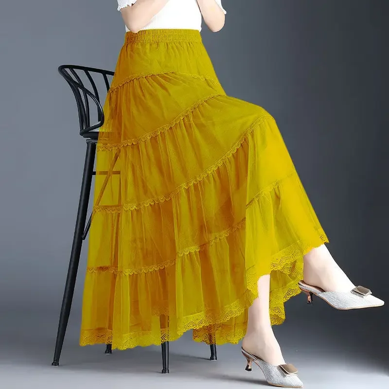 thumbnail image 1 of Falda de malla adelgazante de cintura alta de estilo coreano de moda para mujer primavera verano 2024 nueva llegada volante grande, 1 of 5