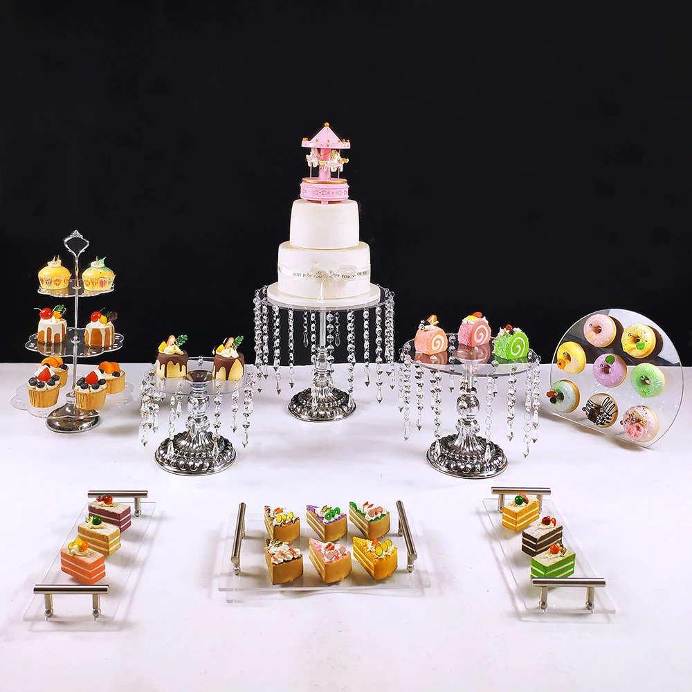 

Silver 6- 13pcs Wedding Cake Stand Set Display Birthday Party Dessert Metal Crystal Cupcake Plate Rack