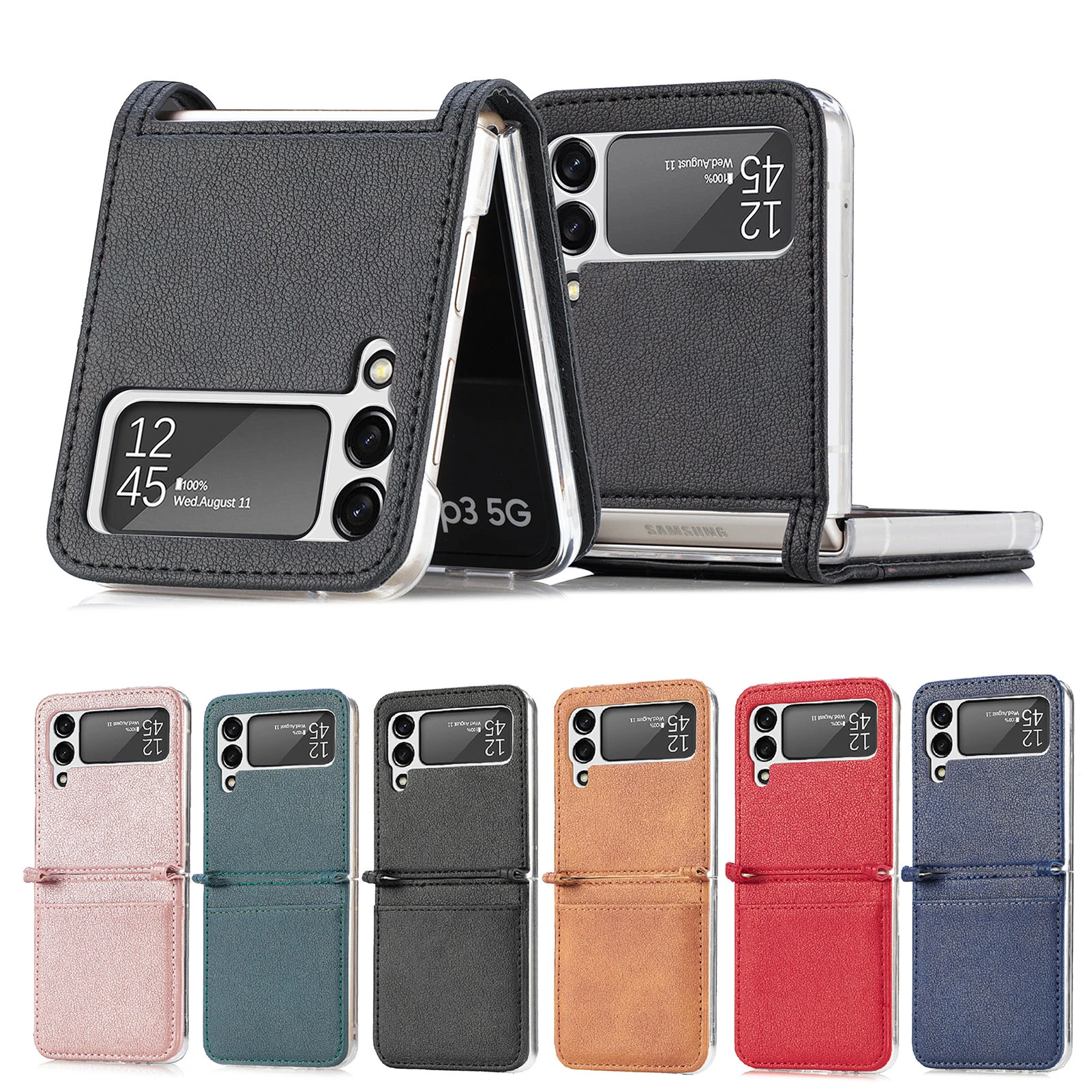 Card Pocket Leather Case for Samsung Galaxy Z Flip 3 Flip4 Flip 4 Flip3 5G Folding Ultra Thin Phone Bag Protective Cover case for samsung z flip 3
