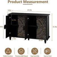 Decorative Sideboard Buffet Cabinet with 4 Doors, Black Accent Storage Cabinet with Carved Flower Pattern, Wood Credenz 2