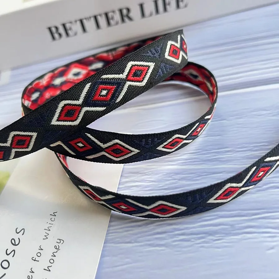 20 yards/lots wide 1.5 cm Woven Jacquard Ribbon Trims black navy geometric pattern for curtain and clothing accessory LS-2704
