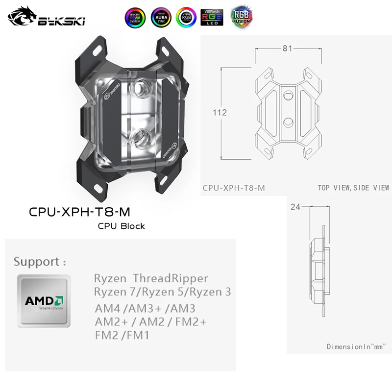 Bykski Cpu Bloco de Água para Amd Ryzen3 Am3 Am3 Mais Am4 fm X570 Placa-mãe Soquete Rgb Luz Sincronização Radiador Refrigeração Cpu-xph-t8-m Ventiladores e resfriadores - Imagem 2