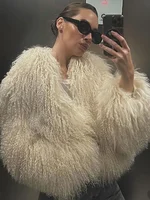 Women Fashion Solid Faux Fur Coats Autumn Elegant Warm Loose Long Sleeve Flurry Cardigan Winter Female  Thick Commute Streetwear 1