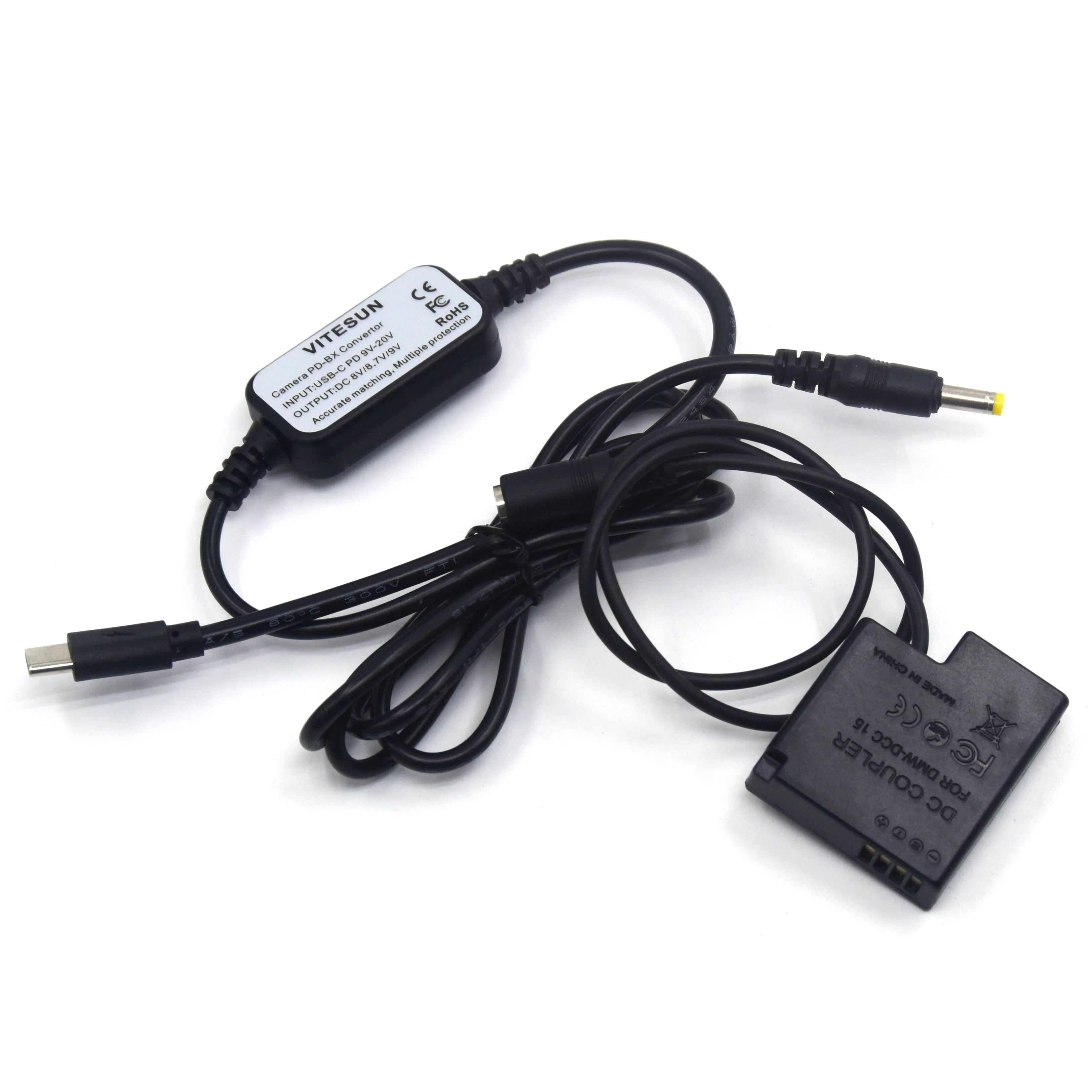 Vitesun USB Type C Power Adapter Cable + DMW-DCC15 Coupler DMW-BLH7 BLH7PP BLH7E Dummy Battery for Lumix DMC-GM5 GF7 GF8 GM1
