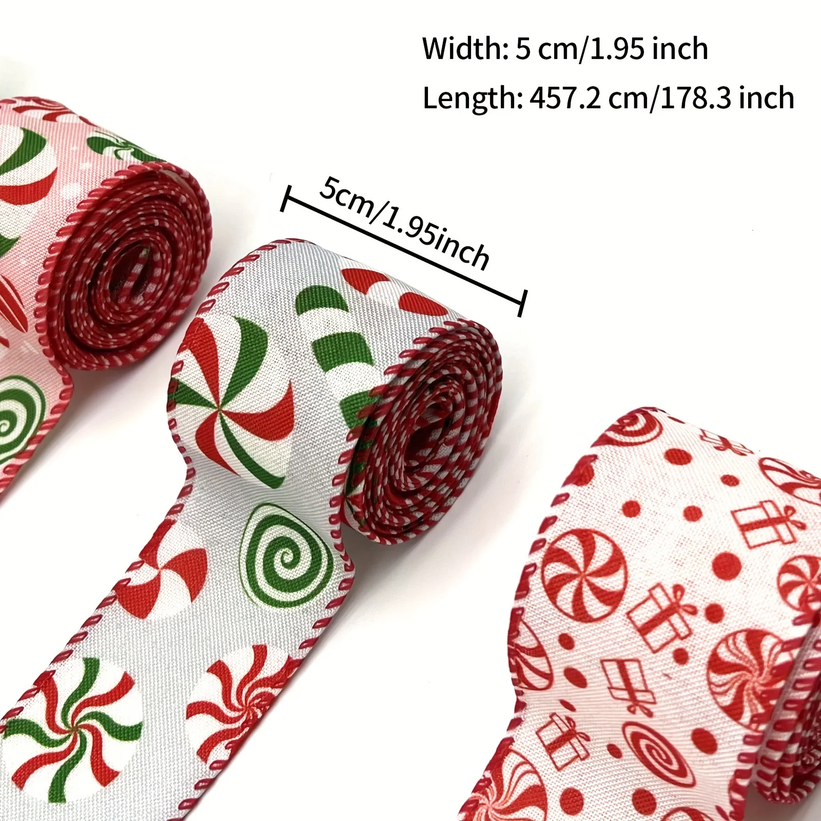Christmas Wired Edge Ribbon Candy Cane Burlap Ribbon for Party Home Christmas Bow Wreath Gift Wrapping DIY Crafts 1pc 5 Yards