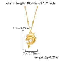 Stainless Steel Inlaid Imitation Pearl Dolphin Pendant Necklace For Women Men Fashion Metal Sea Animal Fish Choker Party Jewelry - Image 2