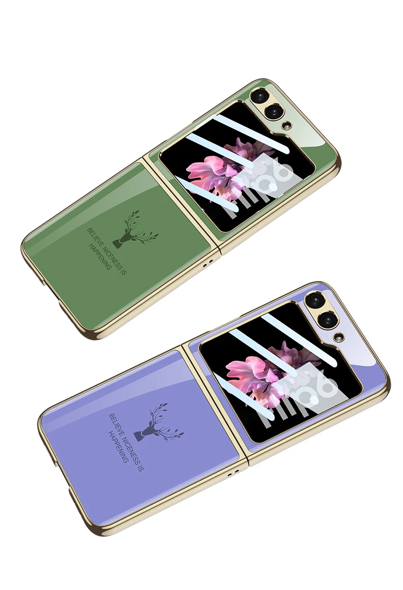 Painted Elk Pattern Glass Case For Samsung Galaxy Z Flip 6 5 Outer Screen Glass