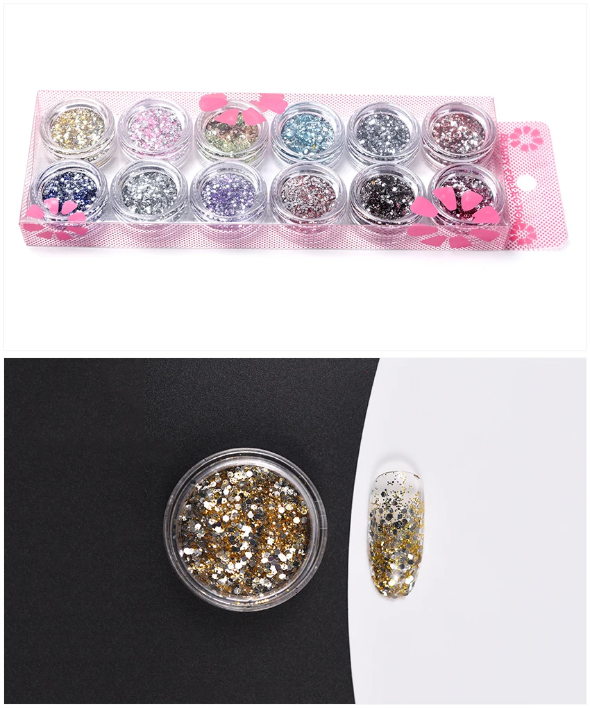 1pcs 12 Colors Silver Nail Glitter Flakes Powder