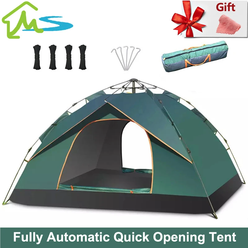 Tenda Tentautomática de Campismo Tenda Instantânea Pop Up Tenda de  Acampamento Familiar 3-4 Pessoas Tenda Automática Impermeável para Acampar  Quintal Exterior (Azul)