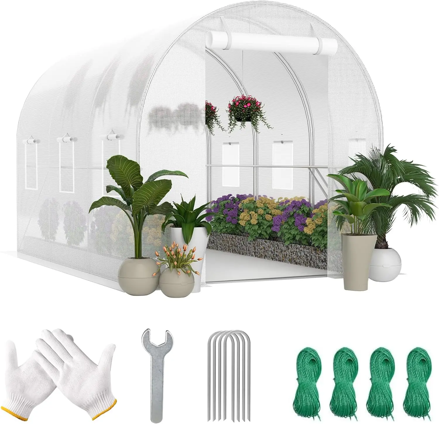 

Tunnel Greenhouse, Durable Outdoor Plant Nursery with Durable Anti-Tear PE Cover, Convenient Zipper Doors, and Ventilating Mesh