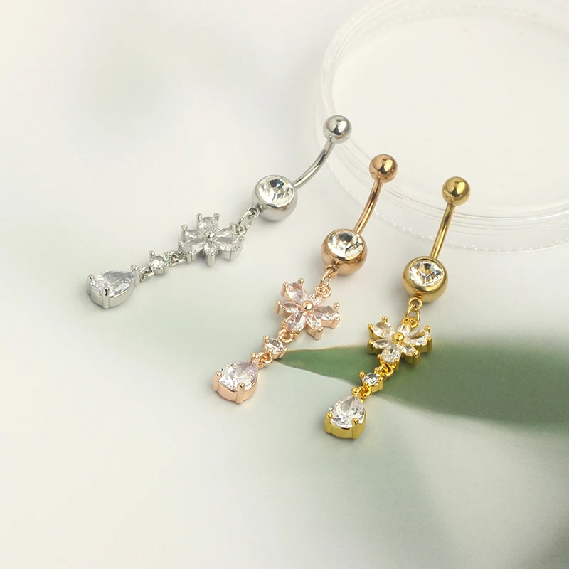 14G Surgical Steel Belly Button Rings Round/Love Heart Clear CZ Navel Curved Barbell Studs Sexy Body Piercing dangle navel pierc